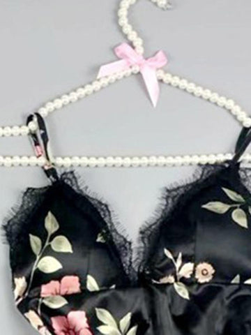 Ericdress Lace Floral Satin Pajama Camisole Short Sets Loungewear img 1
