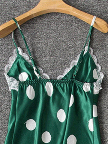 Ericdress Lace Polka Dots Satin Pajama Suit Camisole Short Sets