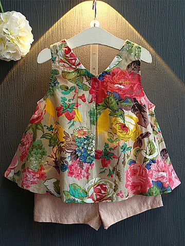Ericdress Floral Print Sleeveless T Shirts Pants 's Outfits