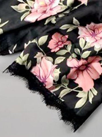 Ericdress Lace Floral Satin Pajama Camisole Short Sets Loungewear